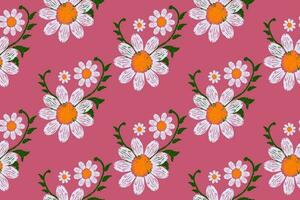 ikat sömlös blommig mönster, traditionell sömlös mönster, rosa bakgrund, aztec stil, broderi, abstrakt, vektor, design illustration för textur, tyg, skriva ut. vektor