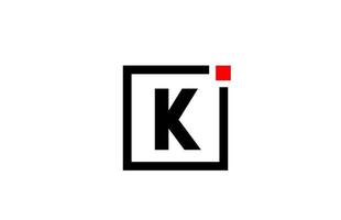k alfabetet bokstav logotyp ikon i svart och vitt. företags- och affärsdesign med fyrkantig och röd prick. kreativ företagsidentitetsmall vektor