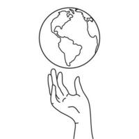 hand innehav planet jorden. spara de värld med din händer begrepp. vektor illustration eps 10. redigerbar stroke.