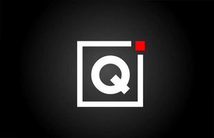 q Alphabet Buchstaben-Logo-Symbol in schwarzer und weißer Farbe. Firmen- und Geschäftsdesign mit Quadrat und rotem Punkt. kreative Corporate-Identity-Vorlage vektor