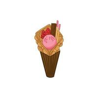 Eis Sahne im Waffel Kegel mit Schokolade und Erdbeeren. Vektor Illustration