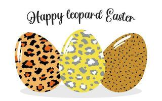 glücklich Ostern. stilvoll modisch Postkarte mit süß gemalt Eier im ein räuberisch Leopard Design auf ein Weiß Hintergrund. Vektor. vektor