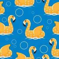 Gelb Karikatur Flamingo mit Polka Punkte schwimmt auf das Meer Wellen im Sommer. nahtlos Sommer- süß Muster zum Textil. Vektor. vektor