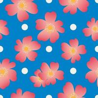 vild reste sig i en botanisk sömlös mönster. nypon blommor är rosa på en blå bakgrund. vektor. vektor