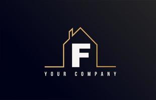 f Haus Alphabet Buchstaben Symbol Logo Design. Hausimmobilien für Firmen- und Geschäftsidentität mit Linienkontur eines Hauses of vektor