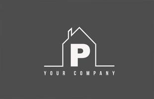 p Alphabet Buchstabensymbol Logo eines Hauses. Immobilienhausdesign für Firmen- und Geschäftsidentität mit Linie vektor