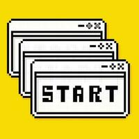 Start. Benutzer Schnittstelle im retro Pixel Kunst Stil. Desktop Computer Element. vektor