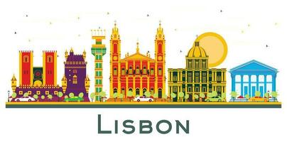 lissabon portugal city skyline mit farbigen gebäuden isoliert auf weiß. vektor