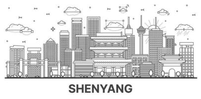 Gliederung shenyang China Stadt Horizont mit modern und historisch Gebäude isoliert auf Weiß. vektor
