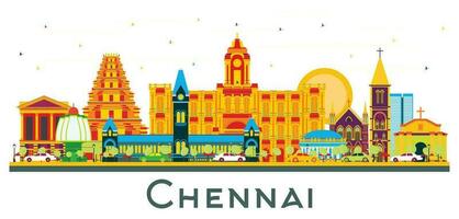 chennai Indien stad horisont med Färg landmärken isolerat på vit. vektor