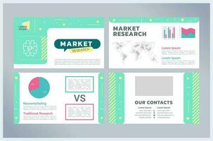 Markt Forschung Präsentation Vorlagen Satz. Geschäft Management. korporativ Finanzen. wettbewerbsfähig Analyse. bereit gemacht ppt Folien auf Weiß Hintergrund. Grafik Design vektor