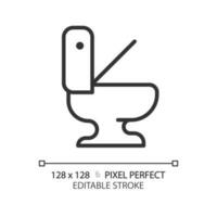 Toilette Schüssel Pixel perfekt linear Symbol. Toilette Ausrüstung. Sitz im Toilette Zimmer. Privat Raum zum Hygiene. dünn Linie Illustration. Kontur Symbol. Vektor Gliederung Zeichnung. editierbar Schlaganfall