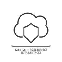 Wolke Sicherheit Pixel perfekt linear Symbol. Internet Datensatz Schutz. sicher Information Lager online. dünn Linie Illustration. Kontur Symbol. Vektor Gliederung Zeichnung. editierbar Schlaganfall