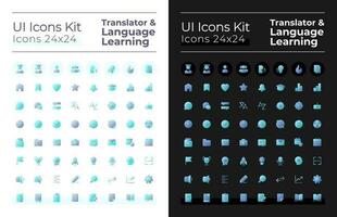 översättare, språk inlärning platt lutning tvåfärgad ui ikoner uppsättning för mörk, ljus läge. vektor isolerat rgb piktogram. gui, ux design för webb, mobil