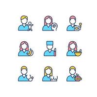 medicinsk klinik tjänster pixel perfekt rgb Färg ikoner uppsättning. diagnos och behandling. hälsa vård. vikt förlust. isolerat vektor illustrationer. enkel fylld linje ritningar samling. redigerbar stroke