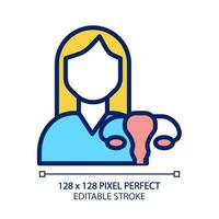 gynekologi pixel perfekt rgb Färg ikon. förebyggande och behandling av reproduktiv organ sjukdomar. kvinna hälsa vård. isolerat vektor illustration. enkel fylld linje teckning. redigerbar stroke