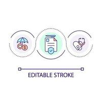 Gesundheitswesen Finanzierung Schleife Konzept Symbol. Gesundheit Versicherung Abdeckung. Finanzierung medizinisch Industrie abstrakt Idee dünn Linie Illustration. isoliert Gliederung Zeichnung. editierbar Schlaganfall vektor