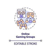 uppkopplad gaming grupper begrepp ikon. cyber sport. spela tillsammans. video spel. social engagemang. människor gemenskap abstrakt aning tunn linje illustration. isolerat översikt teckning. redigerbar stroke vektor