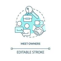 Treffen Besitzer Türkis Konzept Symbol. verwalten Geschäft Zusammenschluss abstrakt Idee dünn Linie Illustration. Aktionäre Verhandlung. isoliert Gliederung Zeichnung. editierbar Schlaganfall vektor