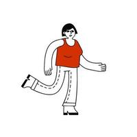 Mädchen in Freizeitkleidung. moderner weiblicher Charakter. junge Frau zu Fuß. flache karikaturillustration lokalisiert auf weiß vektor