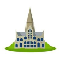 salisbury katedral av jungfrulig mary. gotik kyrka i england. anglican religiös byggnad. landmärke av medeltida stad. platt tecknad serie vektor