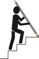 utveckla företag Framgång. strategi till uppnå företag mål eller karriär väg önskan begrepp. smart affärsman använda sig av stor penna till dra upp trappa och promenad upp trappa. utbytbar vektor design.