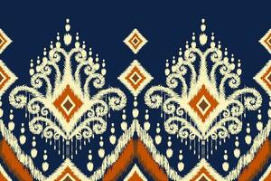 ikat blommig paisley broderi på blå bakgrund.ikat etnisk orientalisk mönster traditionell.aztec stil abstrakt vektor illustration.design för textur, tyg, kläder, inslagning, dekoration, sarong, halsduk.