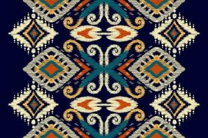 afrikansk ikat blommig paisley broderi på mörk lila bakgrund.ikat etnisk orientalisk mönster traditionell.aztec stil abstrakt vektor illustration.design för textur, tyg, kläder, omslag, halsduk.