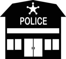 Polizei Bahnhof Symbol. Polizei Büro unterzeichnen. Polizei Bahnhof Gebäude Symbol. Polizei Abteilung Gebäude. eben Stil. vektor