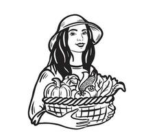 Farmer Mädchen halten ein Korb von Gemüse im ihr Hände.Landwirtschaft.Vektor Illustration. vektor