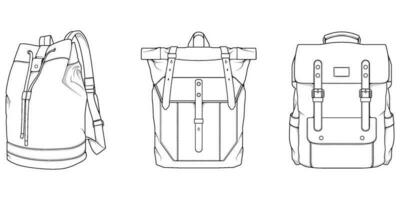 hand dragen vektor uppsättning av ryggsäckar. tecknad serie tillfällig ryggsäck, Häftigt ryggsäck skiss . ryggsäckar vektor illustration.