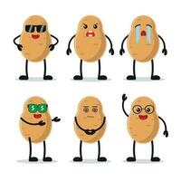 komisch Kartoffel tragen Sonnenbrille Karikatur mit viele Ausdrücke. anders Gemüse Aktivität Vektor Illustration eben Design. Clever Kartoffel zum Kinder Geschichte Buch.
