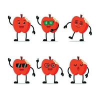söt bita äpple frukt olika aktivitet vektor karaktär många ansikte uttryck klistermärke för barn bok