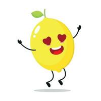 süß glücklich Zitrone Charakter. komisch fallen im Liebe Zitrone Karikatur Emoticon im eben Stil. Obst Emoji Vektor Illustration