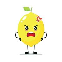 süß wütend Zitrone Charakter. komisch wütend Zitrone Karikatur Emoticon im eben Stil. Obst Emoji Vektor Illustration