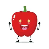 süß aufgeregt rot Paprika Charakter. komisch elektrisierend Paprika Karikatur Emoticon im eben Stil. Gemüse Emoji Vektor Illustration
