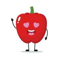 süß glücklich rot Paprika Charakter. komisch fallen im Liebe Paprika Karikatur Emoticon im eben Stil. Gemüse Emoji Vektor Illustration