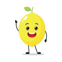 süß glücklich Zitrone Charakter. lustige Zitrone Karikatur Emoticon im eben Stil. Obst Emoji Vektor Illustration