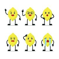 süß Gelb sauer Zitrone verschiedene Aktivität Vektor Aufkleber im Weiß Hintergrund viele Gesicht Ausdruck