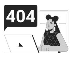 technisch Fehler zum Fernbedienung Arbeiter schwarz Weiß Error 404 Blitz Botschaft. einfarbig leeren Zustand ui Design. Laptop Ausgabe. Seite nicht gefunden aufpoppen Karikatur Bild. Vektor eben Gliederung Illustration Konzept