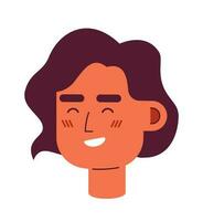 upphetsad ung caucasian kvinna med kort hår semi platt vektor karaktär huvud. redigerbar tecknad serie avatar ikon. ansikte känsla. färgrik fläck illustration för webb grafisk design, animering