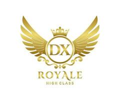 gyllene brev dx mall logotyp lyx guld brev med krona. monogram alfabet . skön kunglig initialer brev. vektor