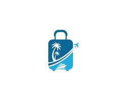 abstrakt Reise Tasche Logo Design mit Palme Baum und Boot Symbol Vektor Symbol.