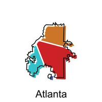 Atlanta Stadt von Georgia Karte Vektor Illustration, Vektor Vorlage mit Gliederung Grafik skizzieren Stil isoliert auf Weiß Hintergrund