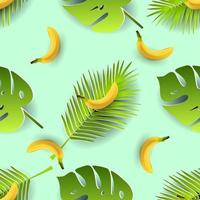 tropiska löv och bananer sömlösa mönster. pappersskuren stil. vektor