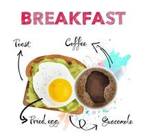 Frühstück realistisches Set mit Tasse Kaffee und Toast mit Ei. vektor