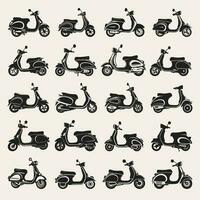 skoter silhuett ikoner uppsättning logotyp svart motorcykel fordon silhuetter vektor illustration