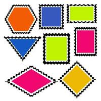 en uppsättning av abstrakt porto frimärken i en ljus Färg schema och en svart översikt. en samling med linjär texturer för klistra in på post kuvert. illustration med klotter vektor