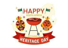 glücklich Erbe Tag Süd Afrika Vektor Illustration auf September 24 mit winken Flagge Hintergrund, Auszeichnung afrikanisch Kultur und Traditionen Vorlagen