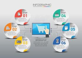 Infografik-Konzept des Online-Shopping-Prozesses mit 6 Schritten. vektor